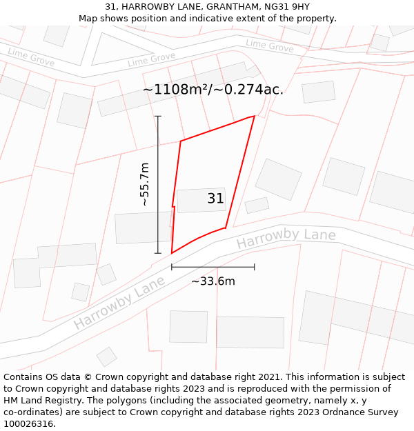 31, HARROWBY LANE, GRANTHAM, NG31 9HY: Plot and title map