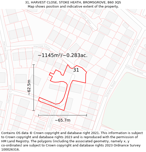 31, HARVEST CLOSE, STOKE HEATH, BROMSGROVE, B60 3QS: Plot and title map