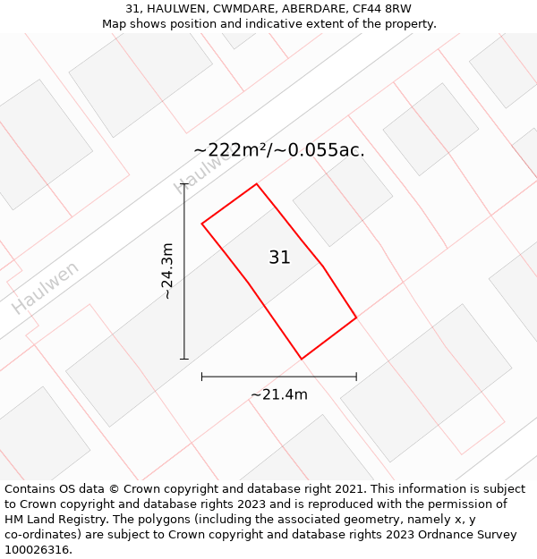 31, HAULWEN, CWMDARE, ABERDARE, CF44 8RW: Plot and title map