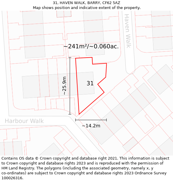 31, HAVEN WALK, BARRY, CF62 5AZ: Plot and title map