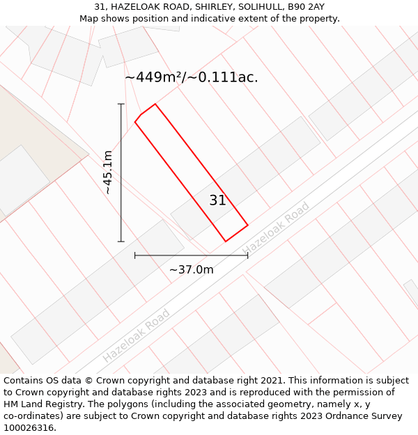 31, HAZELOAK ROAD, SHIRLEY, SOLIHULL, B90 2AY: Plot and title map