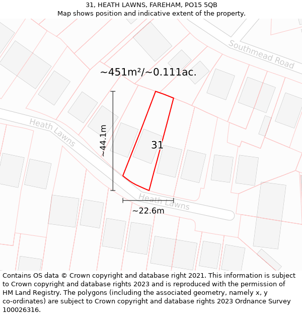 31, HEATH LAWNS, FAREHAM, PO15 5QB: Plot and title map