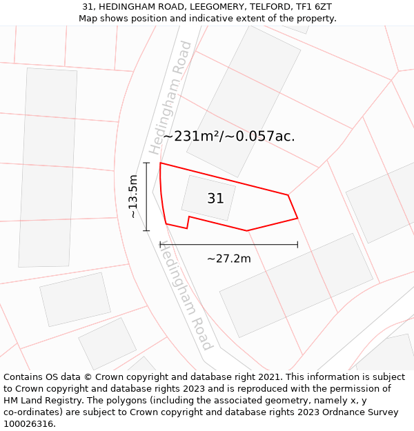 31, HEDINGHAM ROAD, LEEGOMERY, TELFORD, TF1 6ZT: Plot and title map