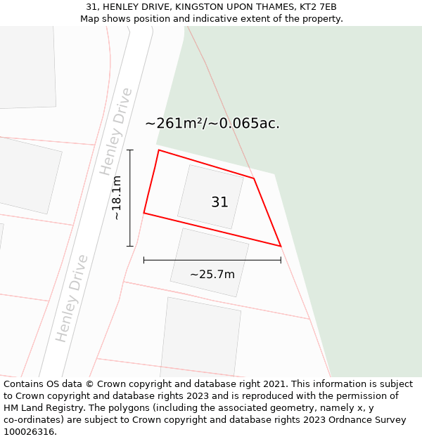 31, HENLEY DRIVE, KINGSTON UPON THAMES, KT2 7EB: Plot and title map