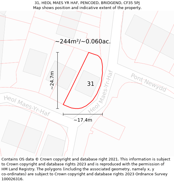 31, HEOL MAES YR HAF, PENCOED, BRIDGEND, CF35 5PJ: Plot and title map