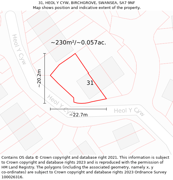 31, HEOL Y CYW, BIRCHGROVE, SWANSEA, SA7 9NF: Plot and title map