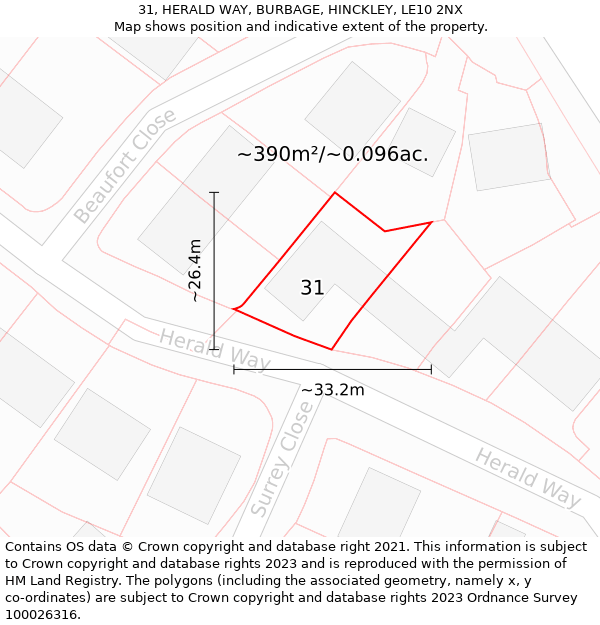 31, HERALD WAY, BURBAGE, HINCKLEY, LE10 2NX: Plot and title map