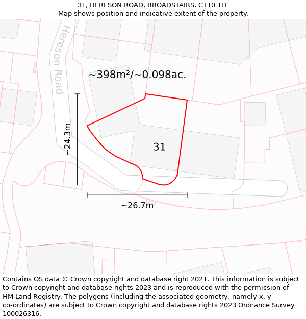 31, HERESON ROAD, BROADSTAIRS, CT10 1FF: Plot and title map