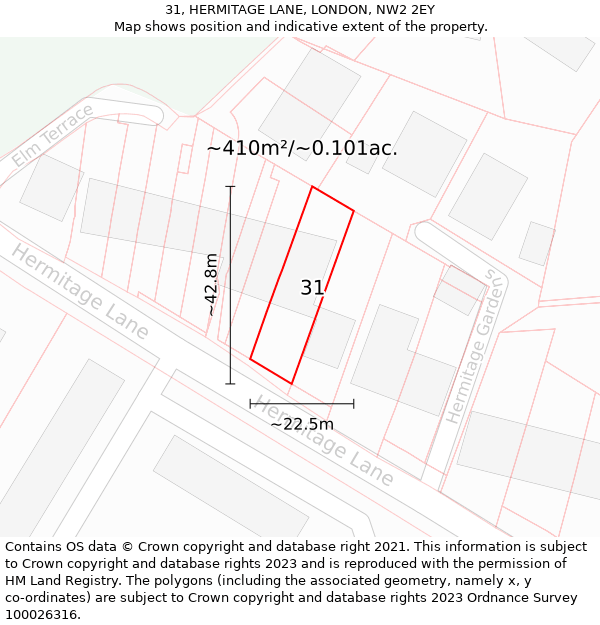 31, HERMITAGE LANE, LONDON, NW2 2EY: Plot and title map