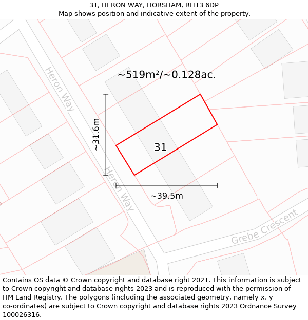 31, HERON WAY, HORSHAM, RH13 6DP: Plot and title map