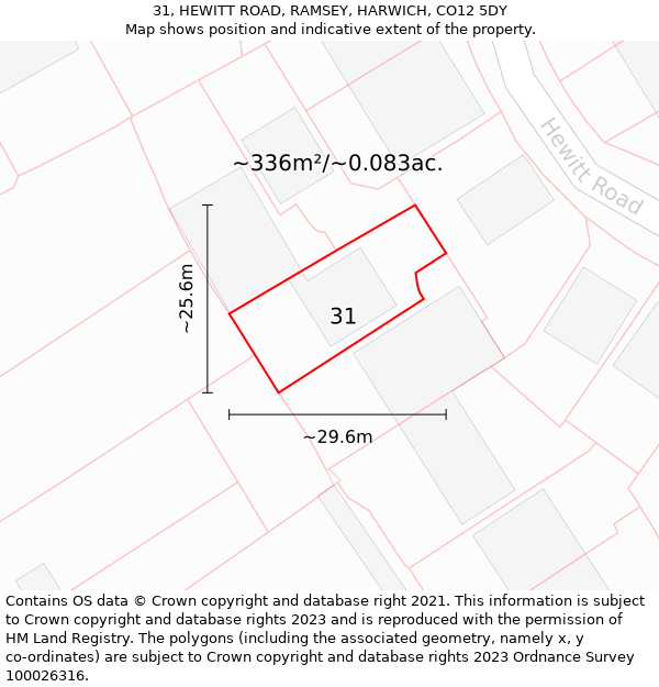 31, HEWITT ROAD, RAMSEY, HARWICH, CO12 5DY: Plot and title map