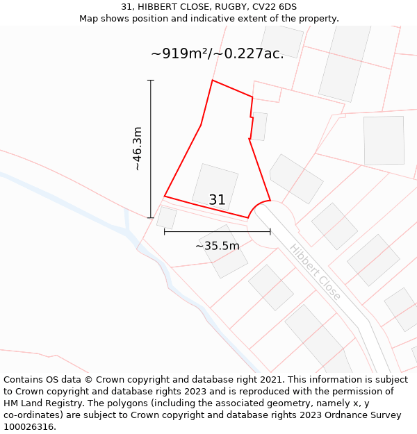 31, HIBBERT CLOSE, RUGBY, CV22 6DS: Plot and title map