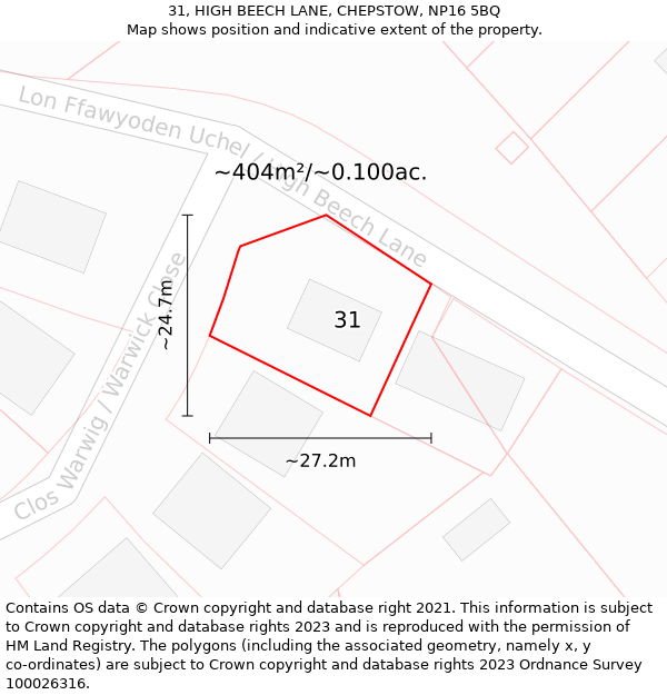 31, HIGH BEECH LANE, CHEPSTOW, NP16 5BQ: Plot and title map