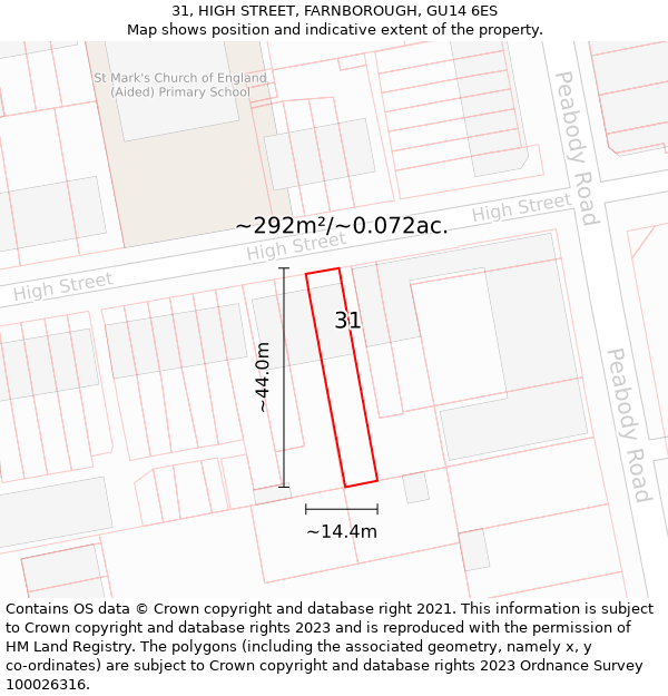 31, HIGH STREET, FARNBOROUGH, GU14 6ES: Plot and title map