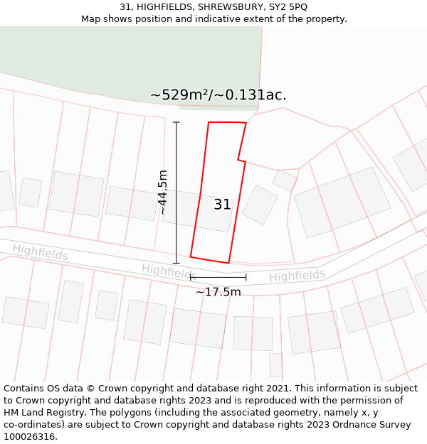 31, HIGHFIELDS, SHREWSBURY, SY2 5PQ: Plot and title map