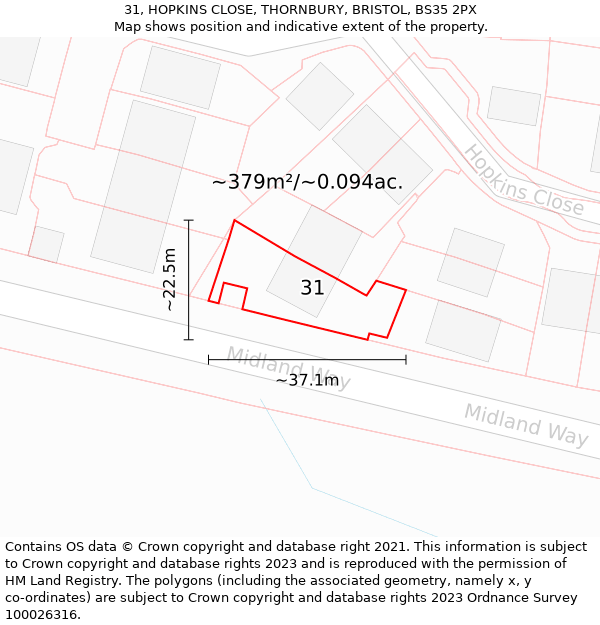 31, HOPKINS CLOSE, THORNBURY, BRISTOL, BS35 2PX: Plot and title map