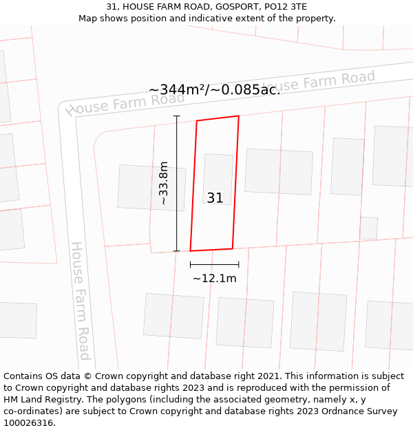 31, HOUSE FARM ROAD, GOSPORT, PO12 3TE: Plot and title map