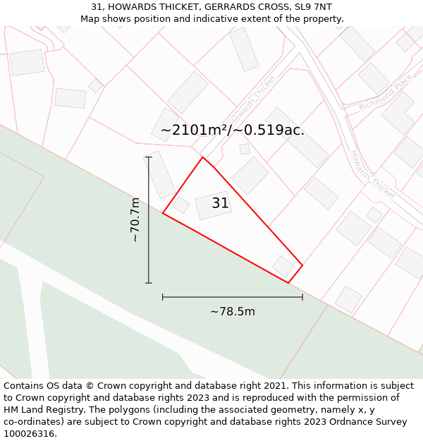 31, HOWARDS THICKET, GERRARDS CROSS, SL9 7NT: Plot and title map