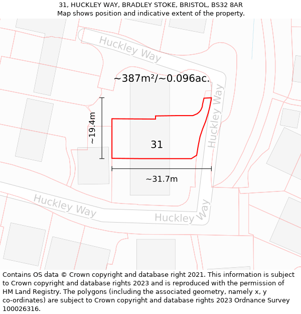 31, HUCKLEY WAY, BRADLEY STOKE, BRISTOL, BS32 8AR: Plot and title map