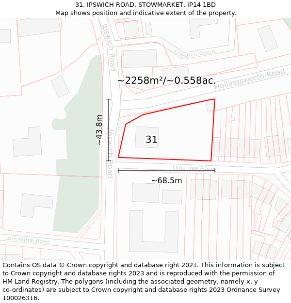 31, IPSWICH ROAD, STOWMARKET, IP14 1BD: Plot and title map