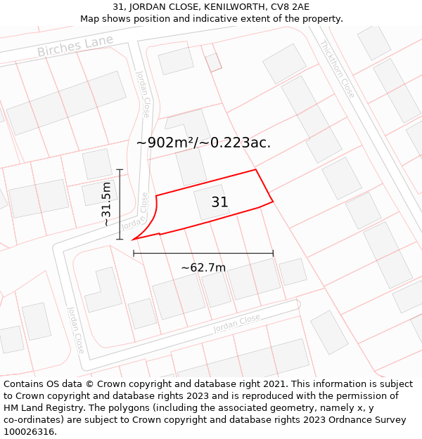 31, JORDAN CLOSE, KENILWORTH, CV8 2AE: Plot and title map