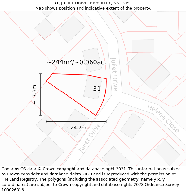 31, JULIET DRIVE, BRACKLEY, NN13 6GJ: Plot and title map