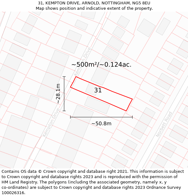 31, KEMPTON DRIVE, ARNOLD, NOTTINGHAM, NG5 8EU: Plot and title map