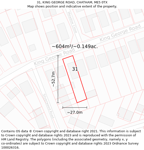 31, KING GEORGE ROAD, CHATHAM, ME5 0TX: Plot and title map