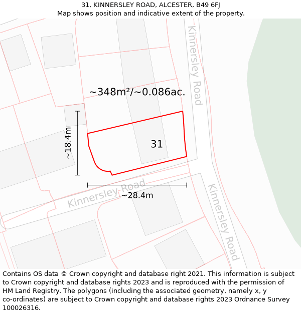 31, KINNERSLEY ROAD, ALCESTER, B49 6FJ: Plot and title map