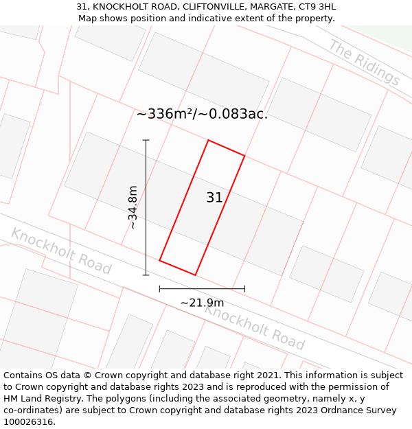 31, KNOCKHOLT ROAD, CLIFTONVILLE, MARGATE, CT9 3HL: Plot and title map