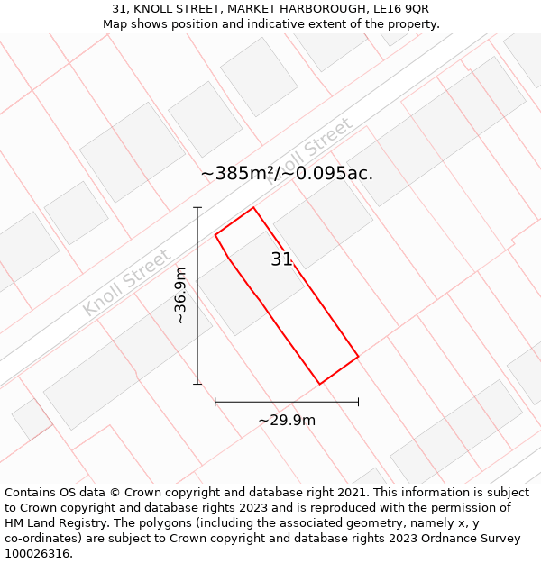 31, KNOLL STREET, MARKET HARBOROUGH, LE16 9QR: Plot and title map