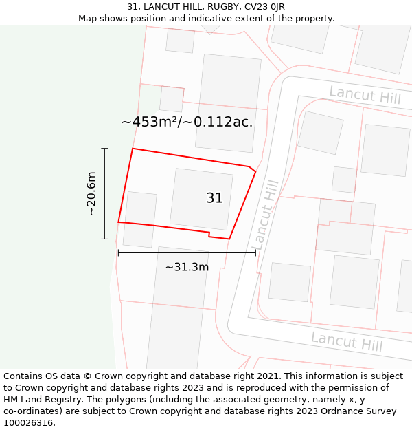 31, LANCUT HILL, RUGBY, CV23 0JR: Plot and title map