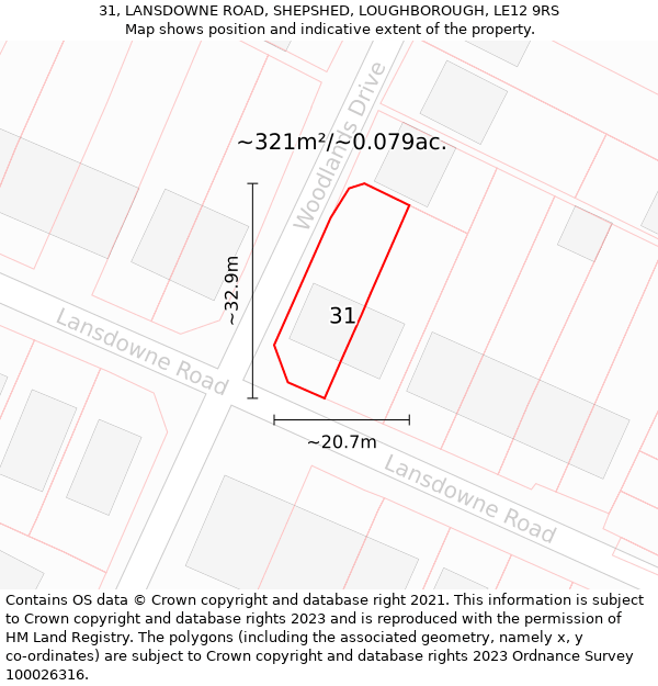 31, LANSDOWNE ROAD, SHEPSHED, LOUGHBOROUGH, LE12 9RS: Plot and title map