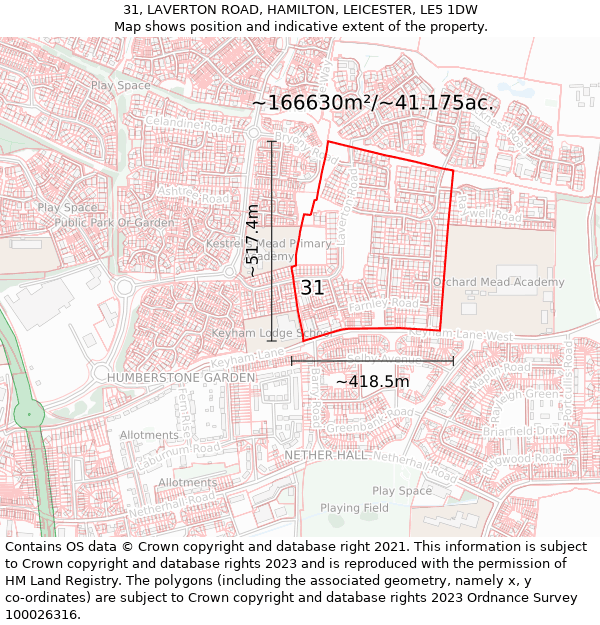 31, LAVERTON ROAD, HAMILTON, LEICESTER, LE5 1DW: Plot and title map