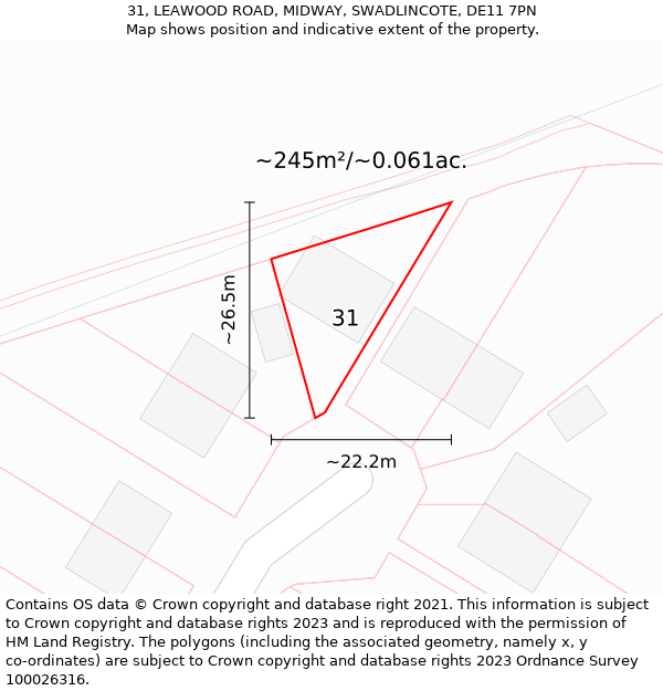 31, LEAWOOD ROAD, MIDWAY, SWADLINCOTE, DE11 7PN: Plot and title map