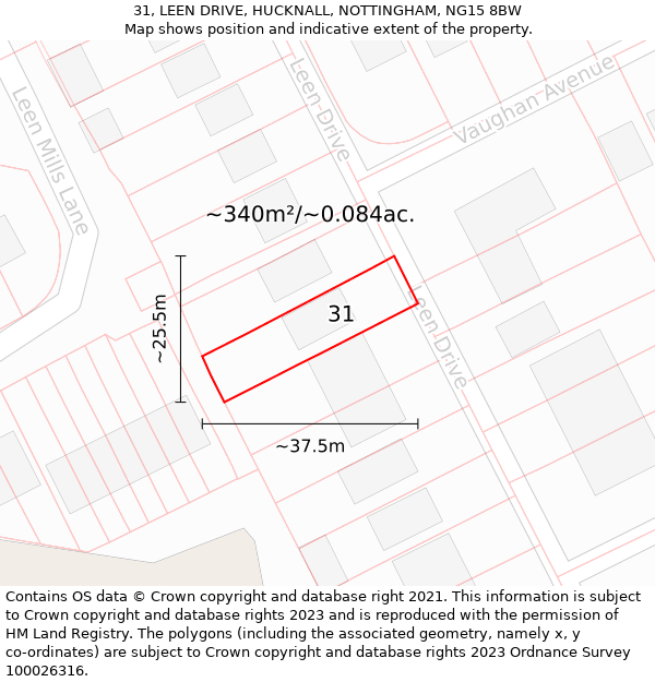 31, LEEN DRIVE, HUCKNALL, NOTTINGHAM, NG15 8BW: Plot and title map