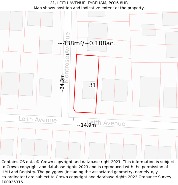 31, LEITH AVENUE, FAREHAM, PO16 8HR: Plot and title map