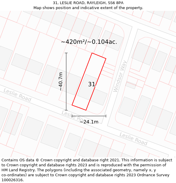 31, LESLIE ROAD, RAYLEIGH, SS6 8PA: Plot and title map