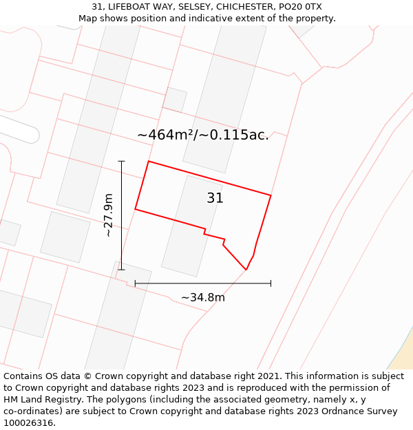 31, LIFEBOAT WAY, SELSEY, CHICHESTER, PO20 0TX: Plot and title map