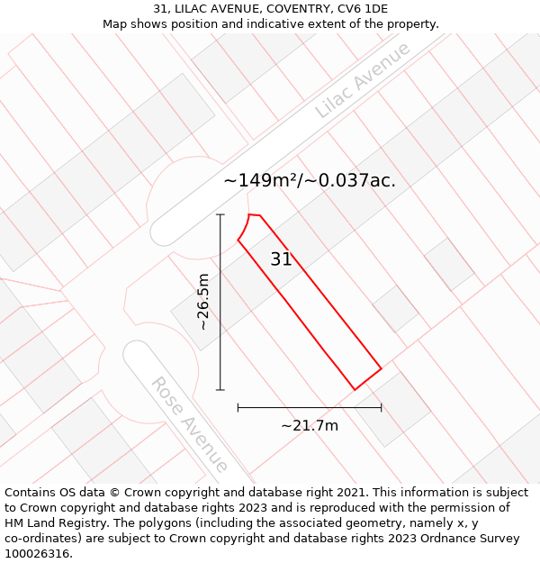 31, LILAC AVENUE, COVENTRY, CV6 1DE: Plot and title map