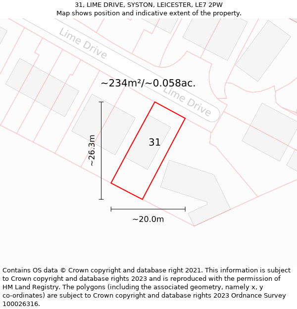 31, LIME DRIVE, SYSTON, LEICESTER, LE7 2PW: Plot and title map