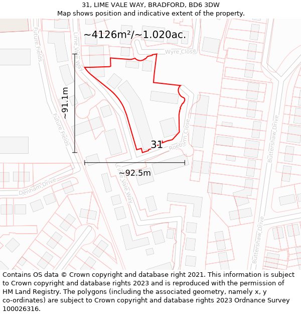 31, LIME VALE WAY, BRADFORD, BD6 3DW: Plot and title map