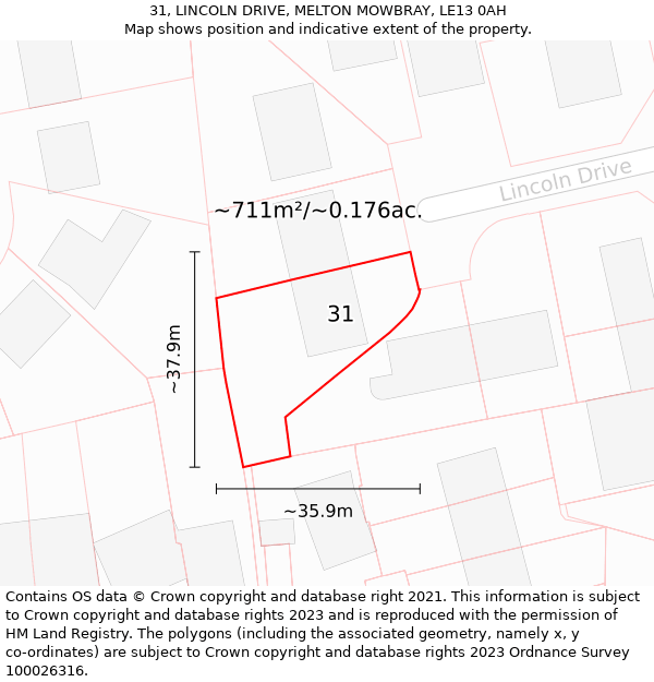 31, LINCOLN DRIVE, MELTON MOWBRAY, LE13 0AH: Plot and title map