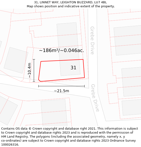 31, LINNET WAY, LEIGHTON BUZZARD, LU7 4BL: Plot and title map