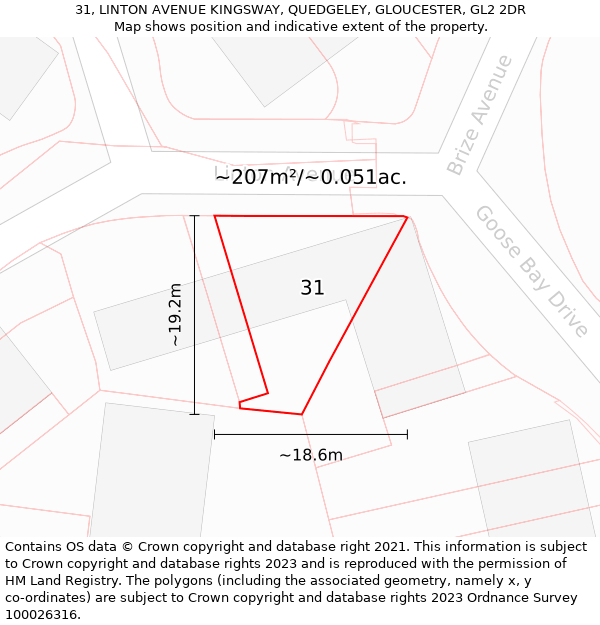 31, LINTON AVENUE KINGSWAY, QUEDGELEY, GLOUCESTER, GL2 2DR: Plot and title map