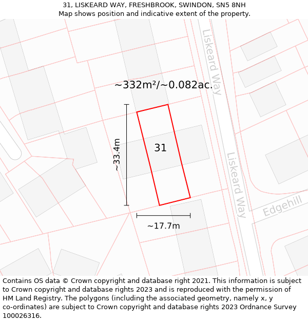 31, LISKEARD WAY, FRESHBROOK, SWINDON, SN5 8NH: Plot and title map