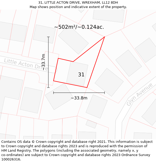 31, LITTLE ACTON DRIVE, WREXHAM, LL12 8DH: Plot and title map