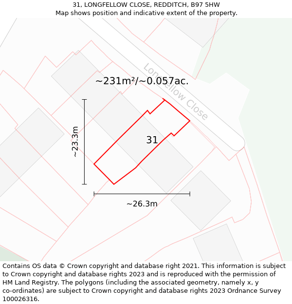 31, LONGFELLOW CLOSE, REDDITCH, B97 5HW: Plot and title map