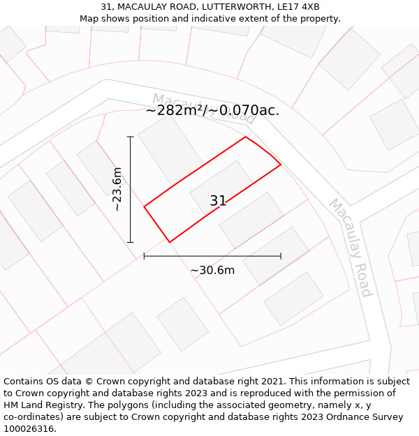 31, MACAULAY ROAD, LUTTERWORTH, LE17 4XB: Plot and title map