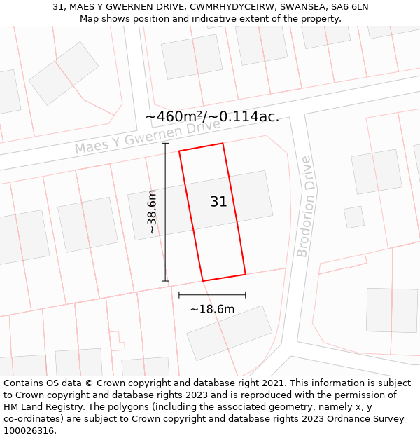 31, MAES Y GWERNEN DRIVE, CWMRHYDYCEIRW, SWANSEA, SA6 6LN: Plot and title map